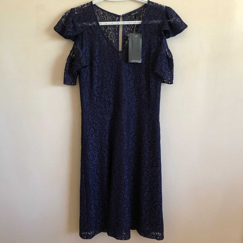 RW&CO Navy Blue Lace Midi Dress
